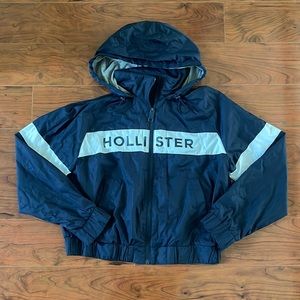 COPY - Hollister Blue and White Full Zip Windbreaker Jacket Coat